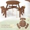 Costway 6-Person Round Picnic Table Set with 3 Built-in Benches 2" Umbrella Hole, Brown/Yellow